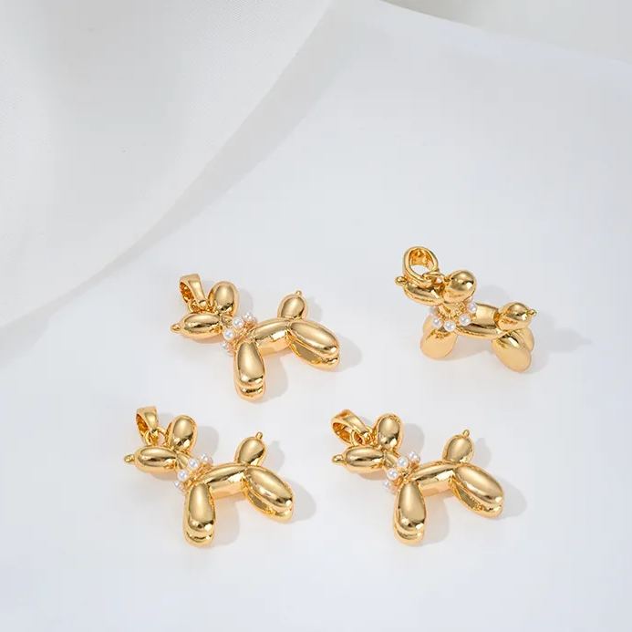 Gold Plated Cute Balloon Puppy Pendant Jewelry Charm
