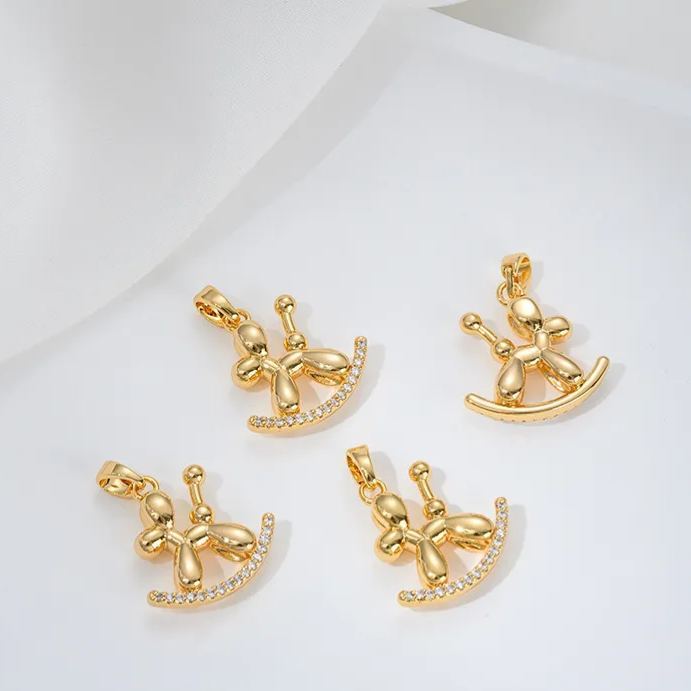 Gold Plated Cute Balloon Puppy Pendant Jewelry Charm
