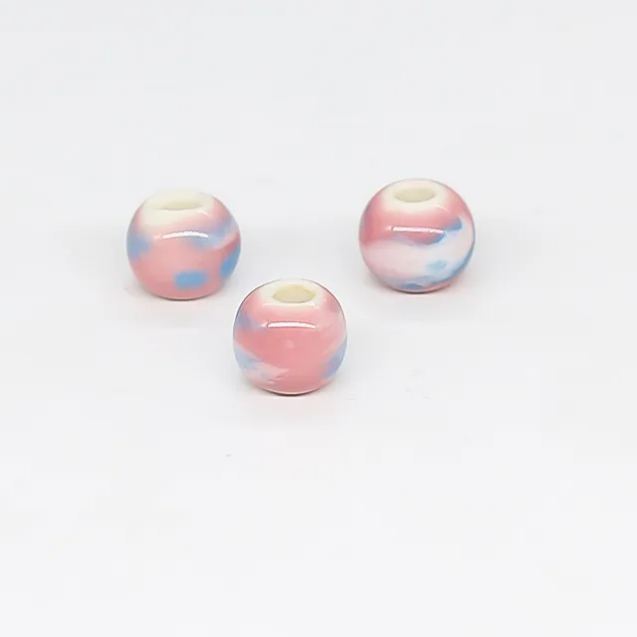 Handmade 8.6mm Spray Color Glaze Ceramic Round Beads 100pcs