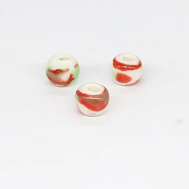 Handmade 8.6mm Spray Color Glaze Ceramic Round Beads 100pcs