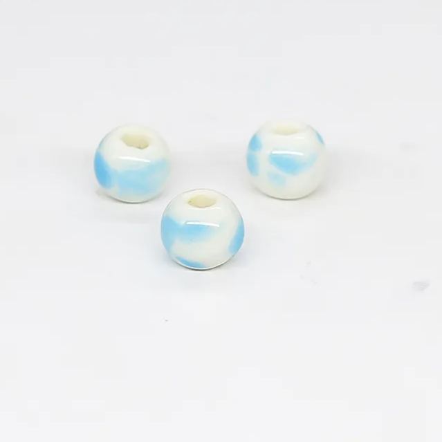 Handmade 8.6mm Spray Color Glaze Ceramic Round Beads 100pcs