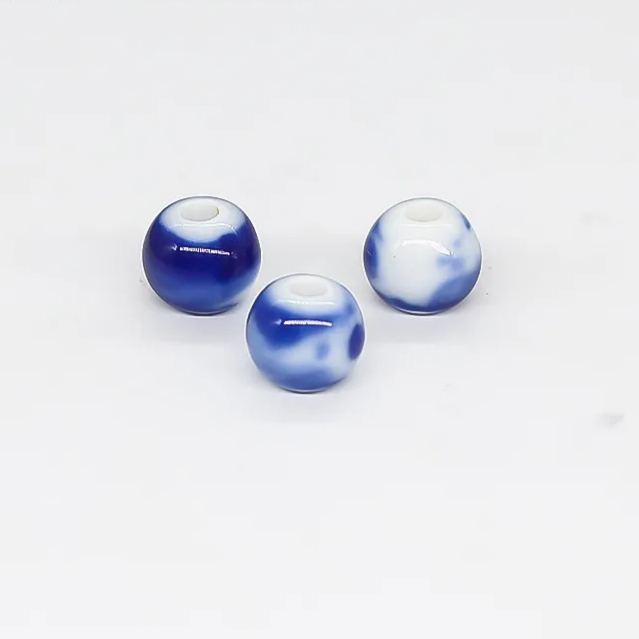 Handmade 8.6mm Spray Color Glaze Ceramic Round Beads 100pcs