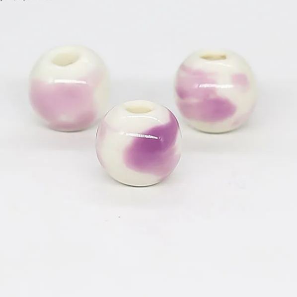 Handmade 8.6mm Spray Color Glaze Ceramic Round Beads 100pcs