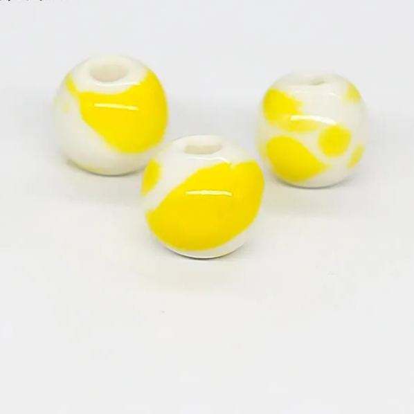 Handmade 8.6mm Spray Color Glaze Ceramic Round Beads 100pcs