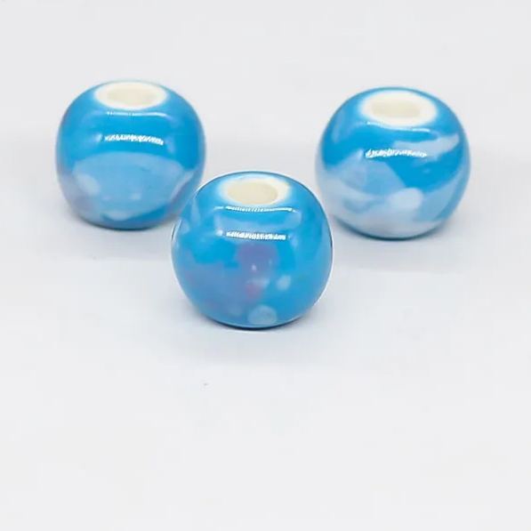 Handmade 8.6mm Spray Color Glaze Ceramic Round Beads 100pcs