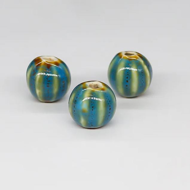Handmade 12mm Watermelon Grain Color Glaze Ceramic Round Beads 100pcs