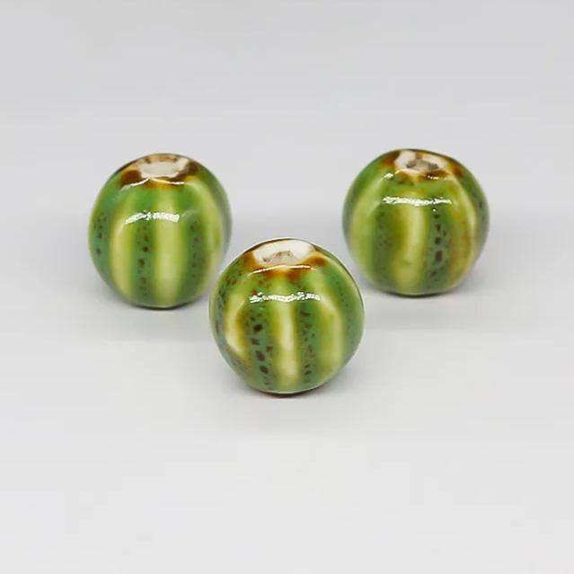 Handmade 12mm Watermelon Grain Color Glaze Ceramic Round Beads 100pcs