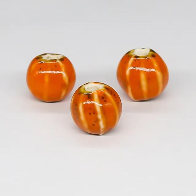 Handmade 12mm Watermelon Grain Color Glaze Ceramic Round Beads 100pcs