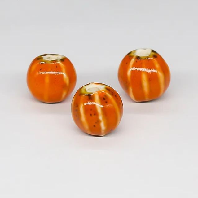 Handmade 12mm Watermelon Grain Color Glaze Ceramic Round Beads 100pcs