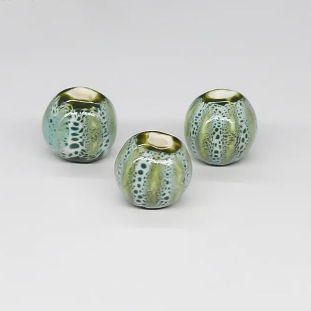 Handmade 12mm Watermelon Grain Color Glaze Ceramic Round Beads 100pcs