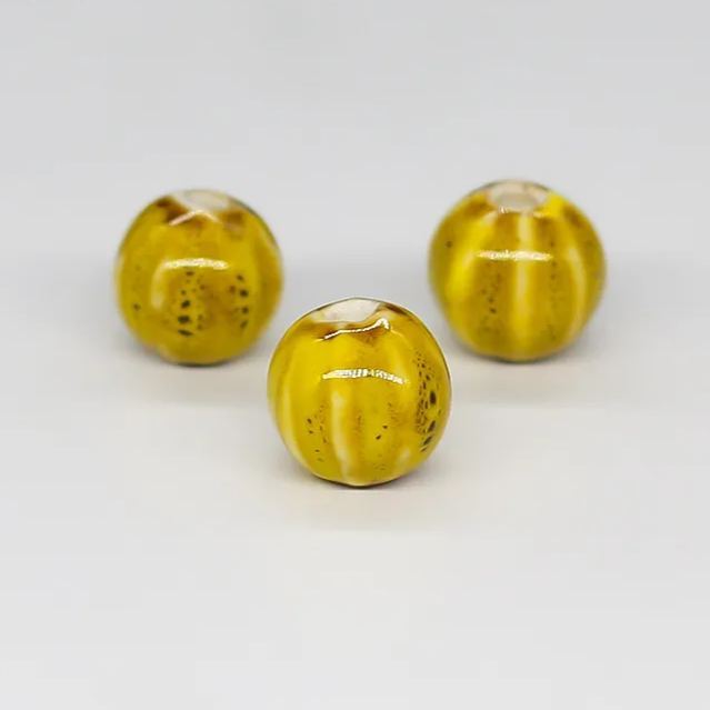Handmade 12mm Watermelon Grain Color Glaze Ceramic Round Beads 100pcs