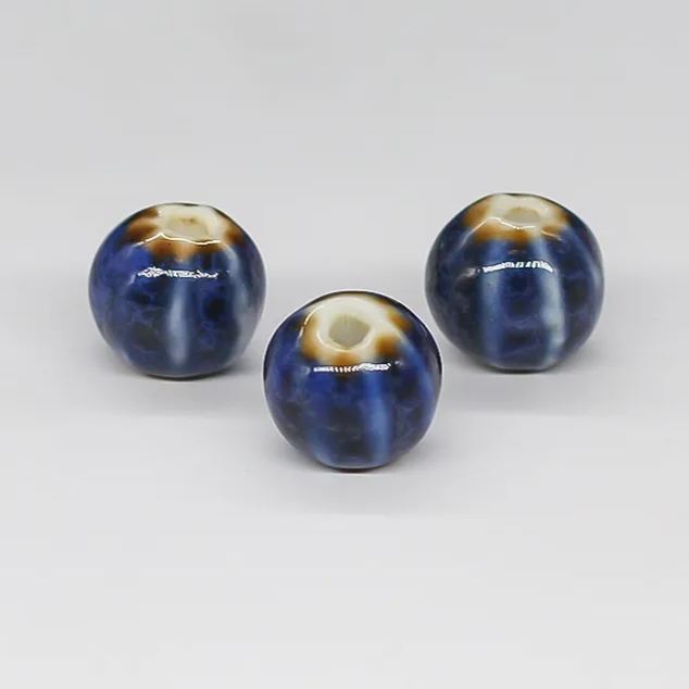 Handmade 12mm Watermelon Grain Color Glaze Ceramic Round Beads 100pcs