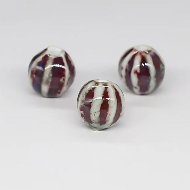 Handmade 12mm Watermelon Grain Color Glaze Ceramic Round Beads 100pcs