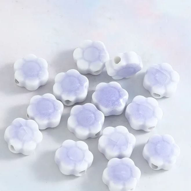 Handmade 10mm Daisy Flower Ceramic Beads 10pcs