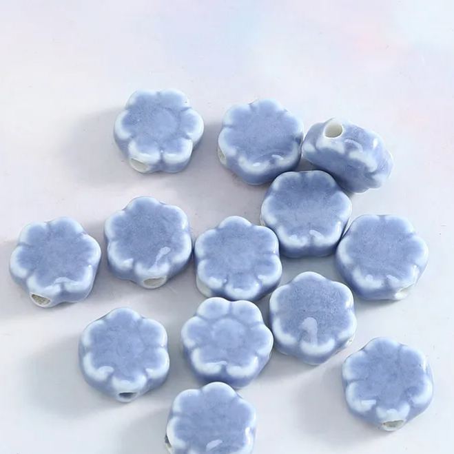 Handmade 10mm Daisy Flower Ceramic Beads 10pcs