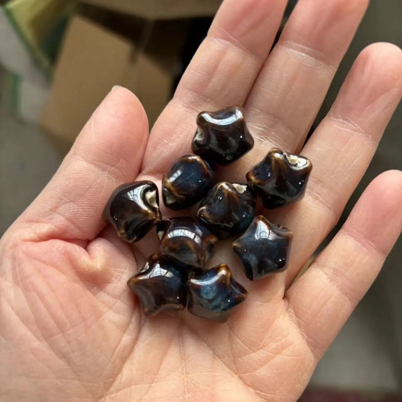 Handmade 16mm Color Glaze Ceramic Star Beads 10pcs