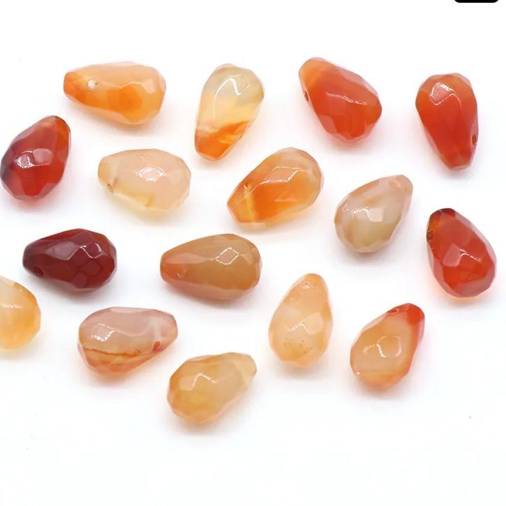 Gemstone Faced Cut Waterdrop Shaped Charm with Cross Hole 10 Beads