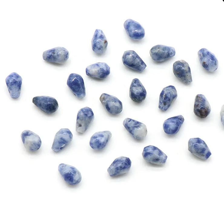 Gemstone Faced Cut Waterdrop Shaped Charm with Cross Hole 10 Beads