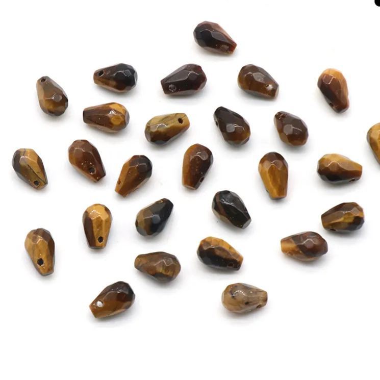 Gemstone Faced Cut Waterdrop Shaped Charm with Cross Hole 10 Beads