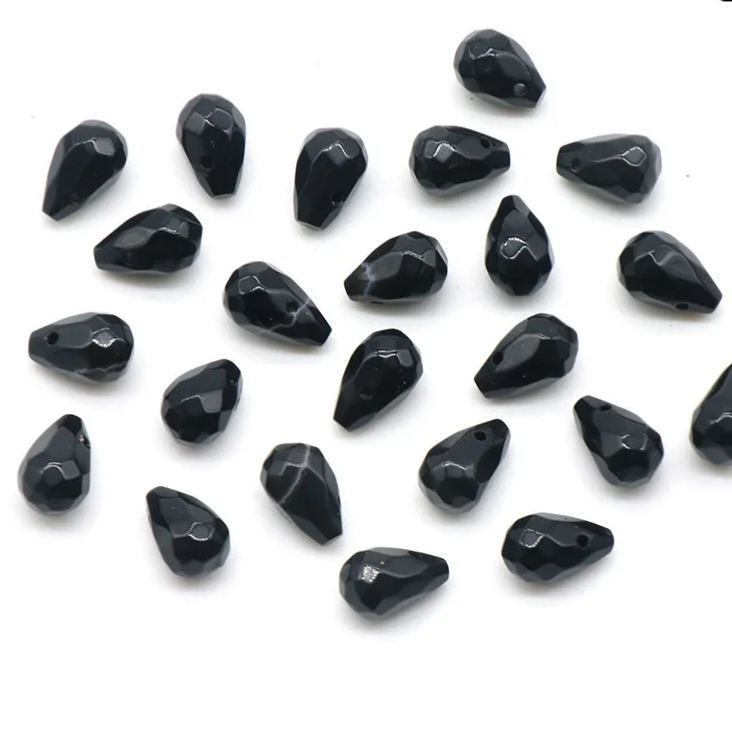 Gemstone Faced Cut Waterdrop Shaped Charm with Cross Hole 10 Beads