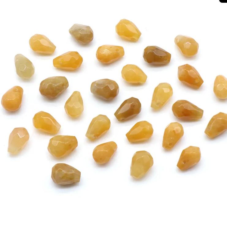 Gemstone Faced Cut Waterdrop Shaped Charm with Cross Hole 10 Beads