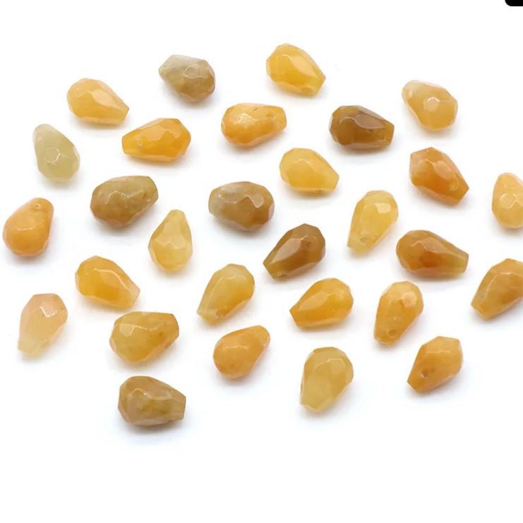 Gemstone Faced Cut Waterdrop Shaped Charm with Cross Hole 10 Beads