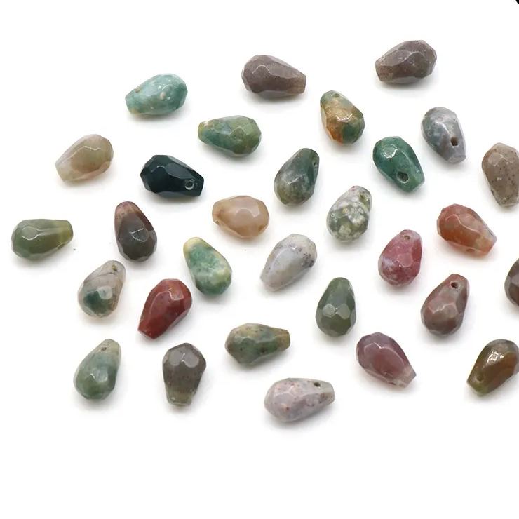 Gemstone Faced Cut Waterdrop Shaped Charm with Cross Hole 10 Beads