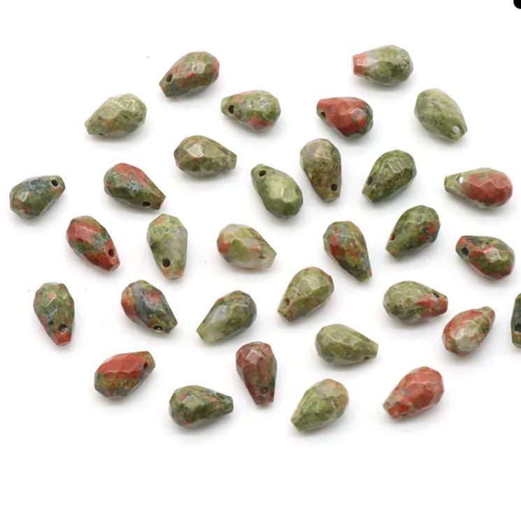 Gemstone Faced Cut Waterdrop Shaped Charm with Cross Hole 10 Beads