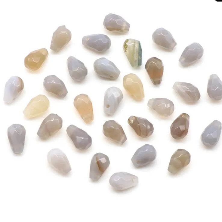 Gemstone Faced Cut Waterdrop Shaped Charm with Cross Hole 10 Beads