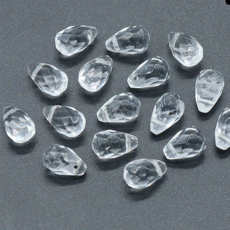 Gemstone Faced Cut Waterdrop Shaped Charm with Cross Hole 10 Beads