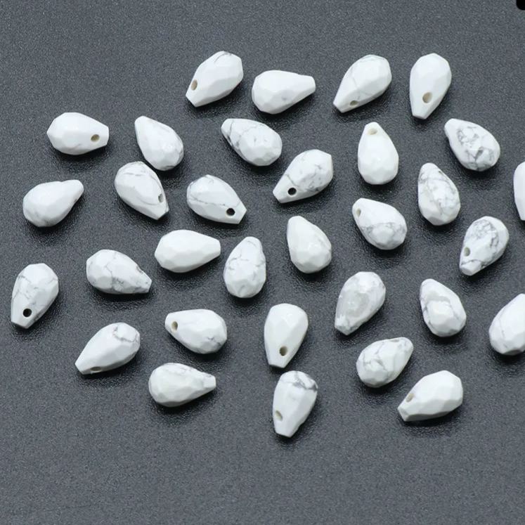 Gemstone Faced Cut Waterdrop Shaped Charm with Cross Hole 10 Beads