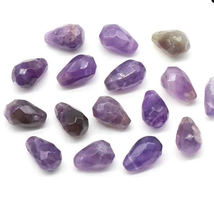 Gemstone Faced Cut Waterdrop Shaped Charm with Cross Hole 10 Beads