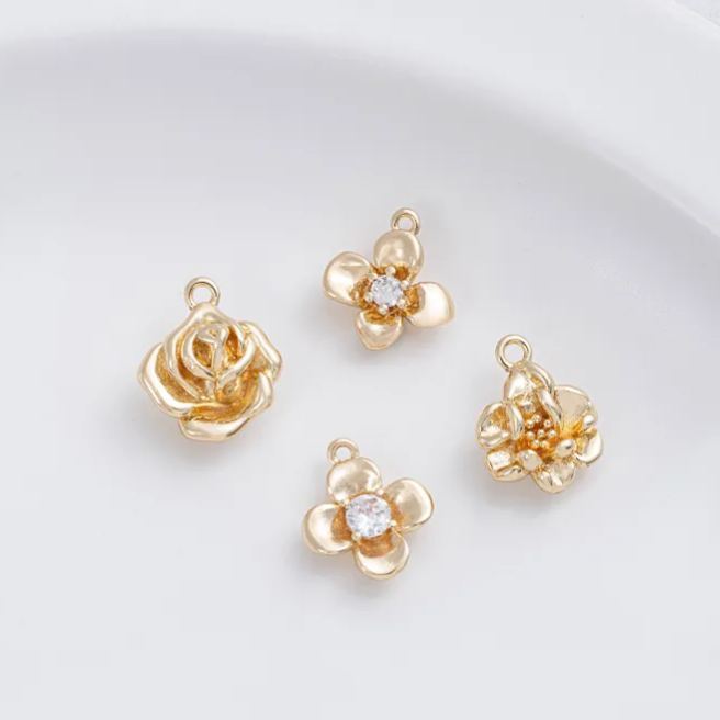 14k Gold Plated Flower Charm Jewelry Pendant Rose Charm