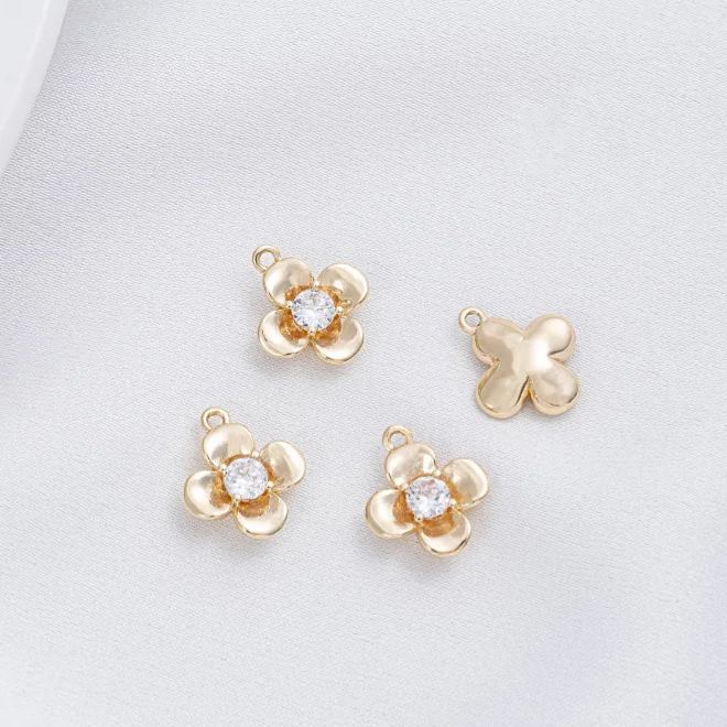 14k Gold Plated Flower Charm Jewelry Pendant Rose Charm