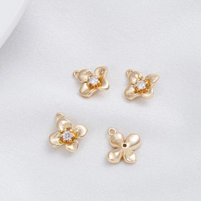 14k Gold Plated Flower Charm Jewelry Pendant Rose Charm