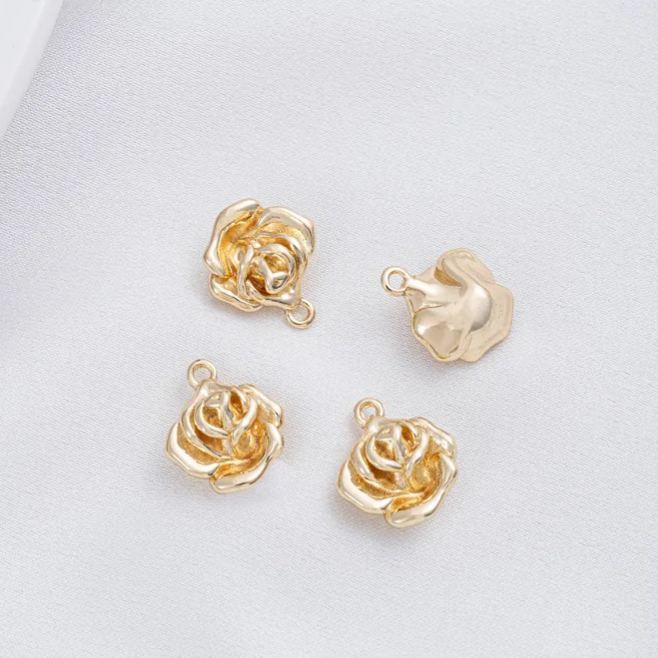 14k Gold Plated Flower Charm Jewelry Pendant Rose Charm