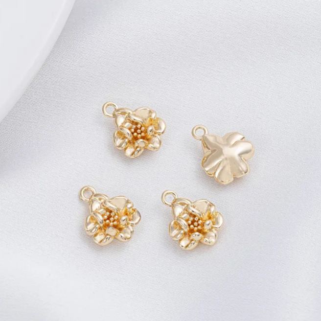 14k Gold Plated Flower Charm Jewelry Pendant Rose Charm