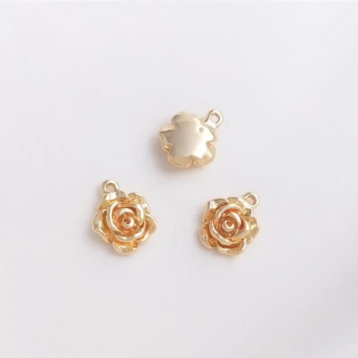 14k Gold Plated Flower Charm Jewelry Pendant Rose Charm