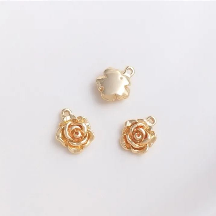 14k Gold Plated Flower Charm Jewelry Pendant Rose Charm