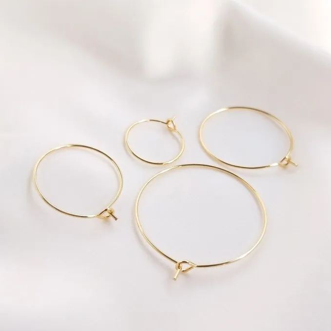 14k Gold Plated Round Circle Loops Earrings Accessory 15mm 20mm 25mm 30mm