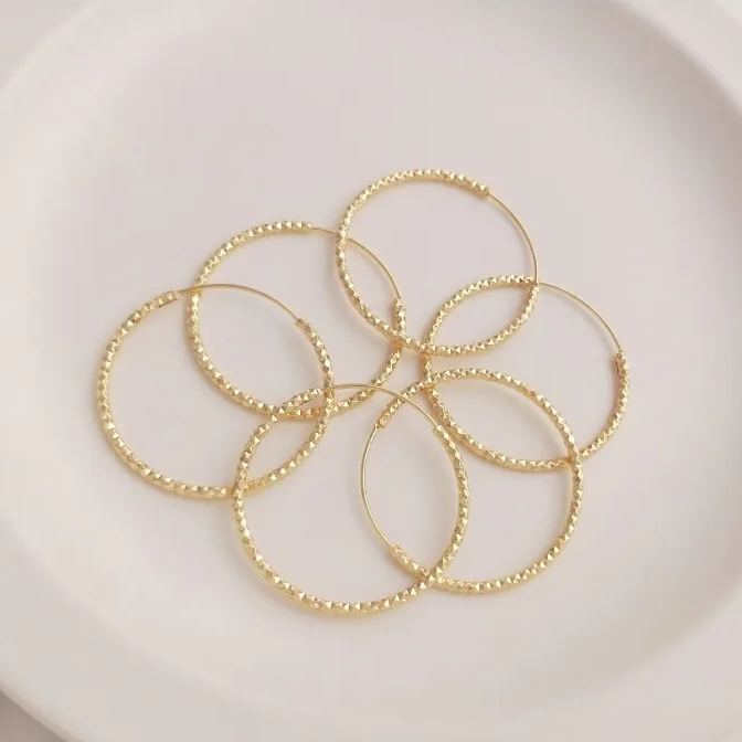 14k Gold Plated Engraved Shining Round Loops Earrings Accessory 1Pair