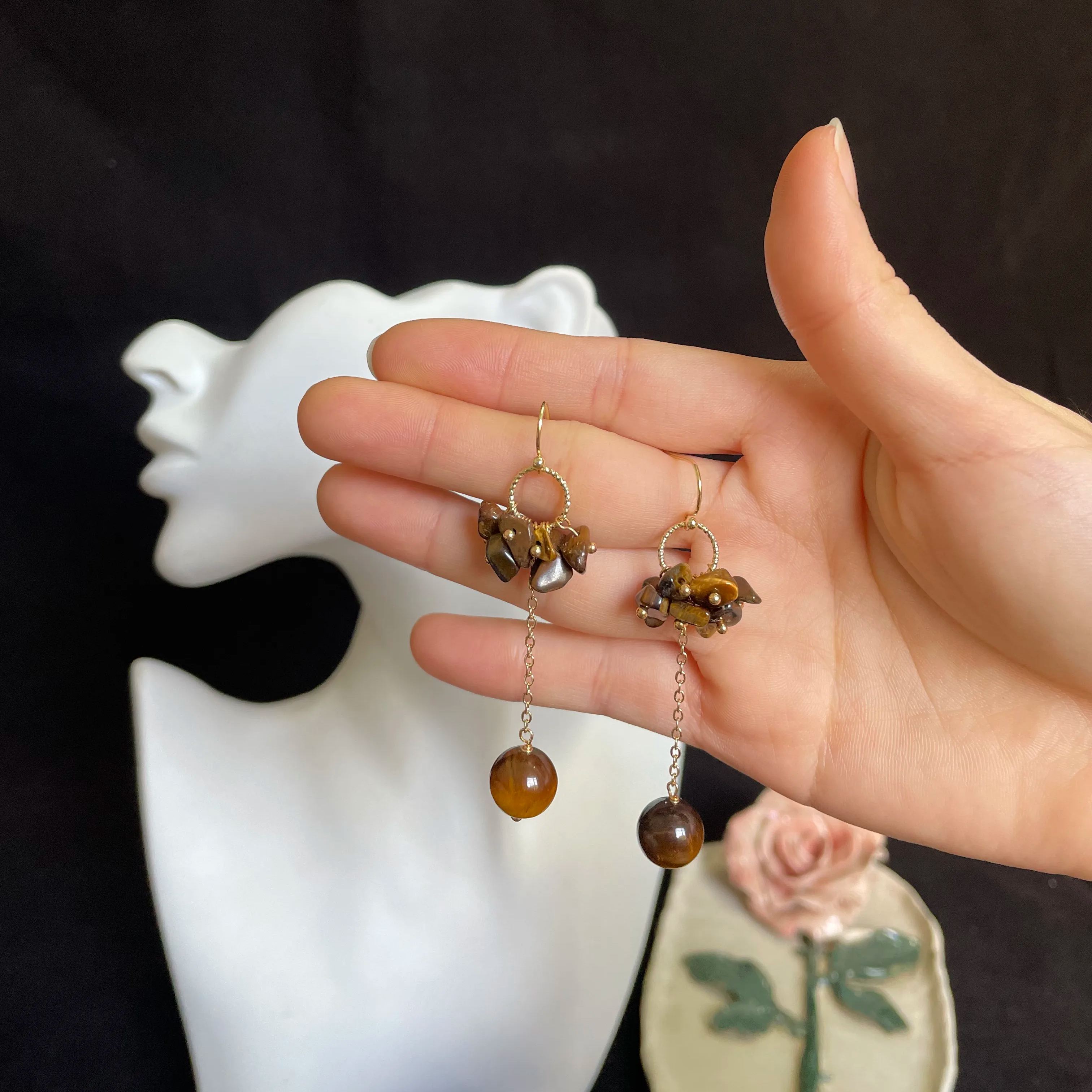 Tiger's Eye Flower Drop Earrings