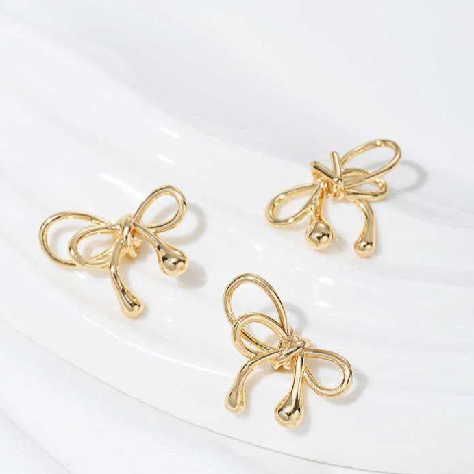 Delicate Gold Plated Three Dimensional Bow Spacer Bead Jewelry Charms