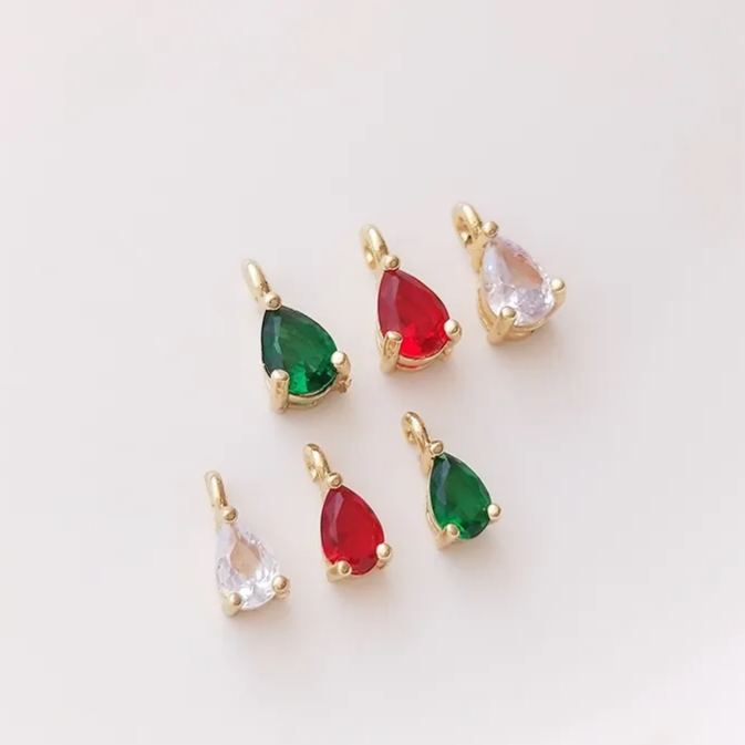 Teardrop Shaped Zirconia Pendant with Opening Hanging Ring Jewelry Charms