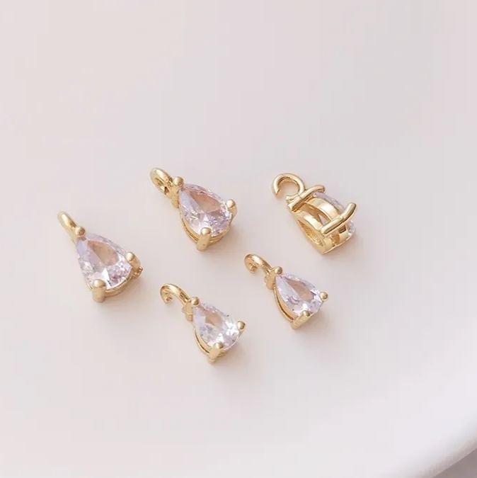 Teardrop Shaped Zirconia Pendant with Opening Hanging Ring Jewelry Charms