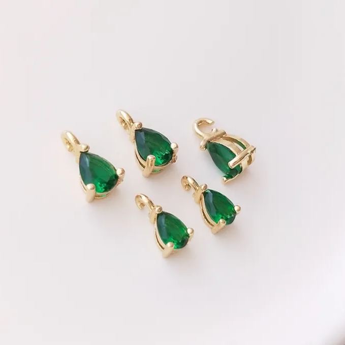 Teardrop Shaped Zirconia Pendant with Opening Hanging Ring Jewelry Charms