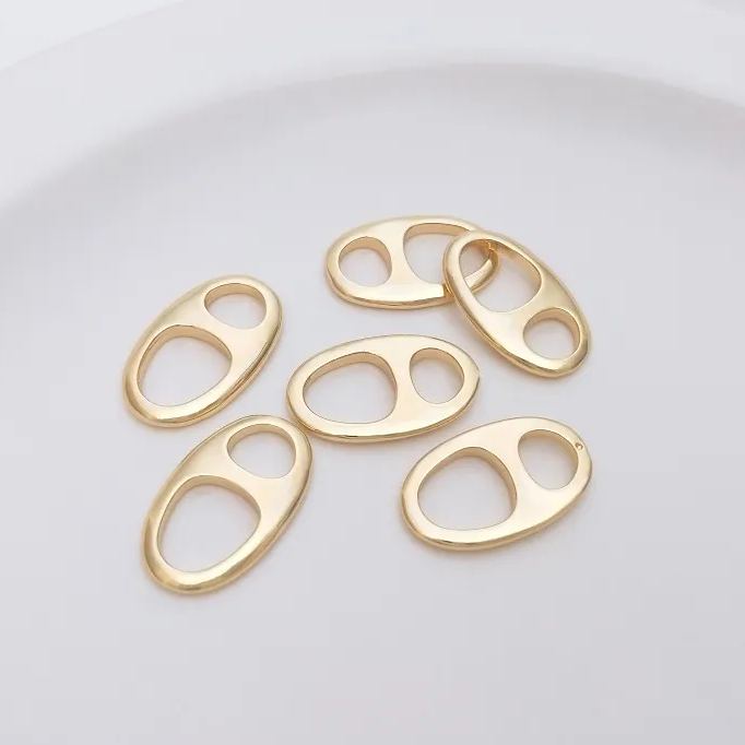 Gold Plated Oval Shaped Dual Hole Connector Accessory for Jewelry Making