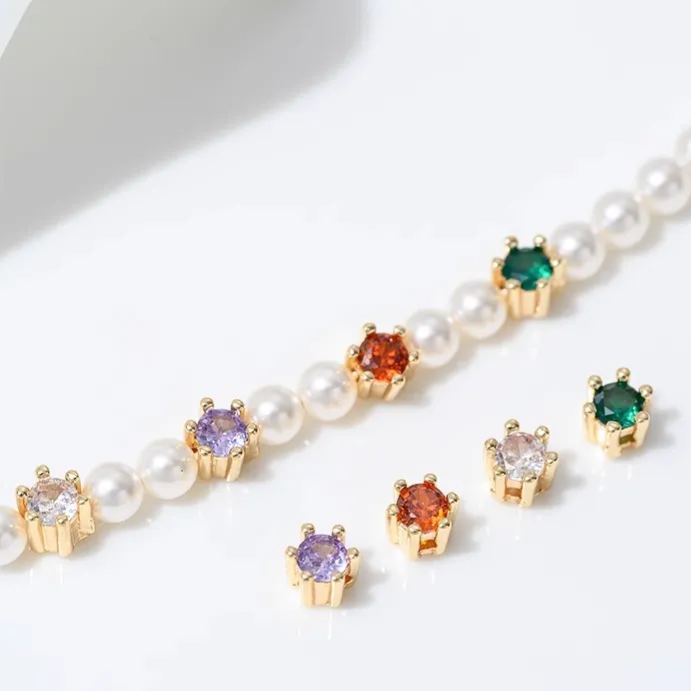 Colored Zirconia Inlaid Six-claw Prong Setting Beads 1 Piece