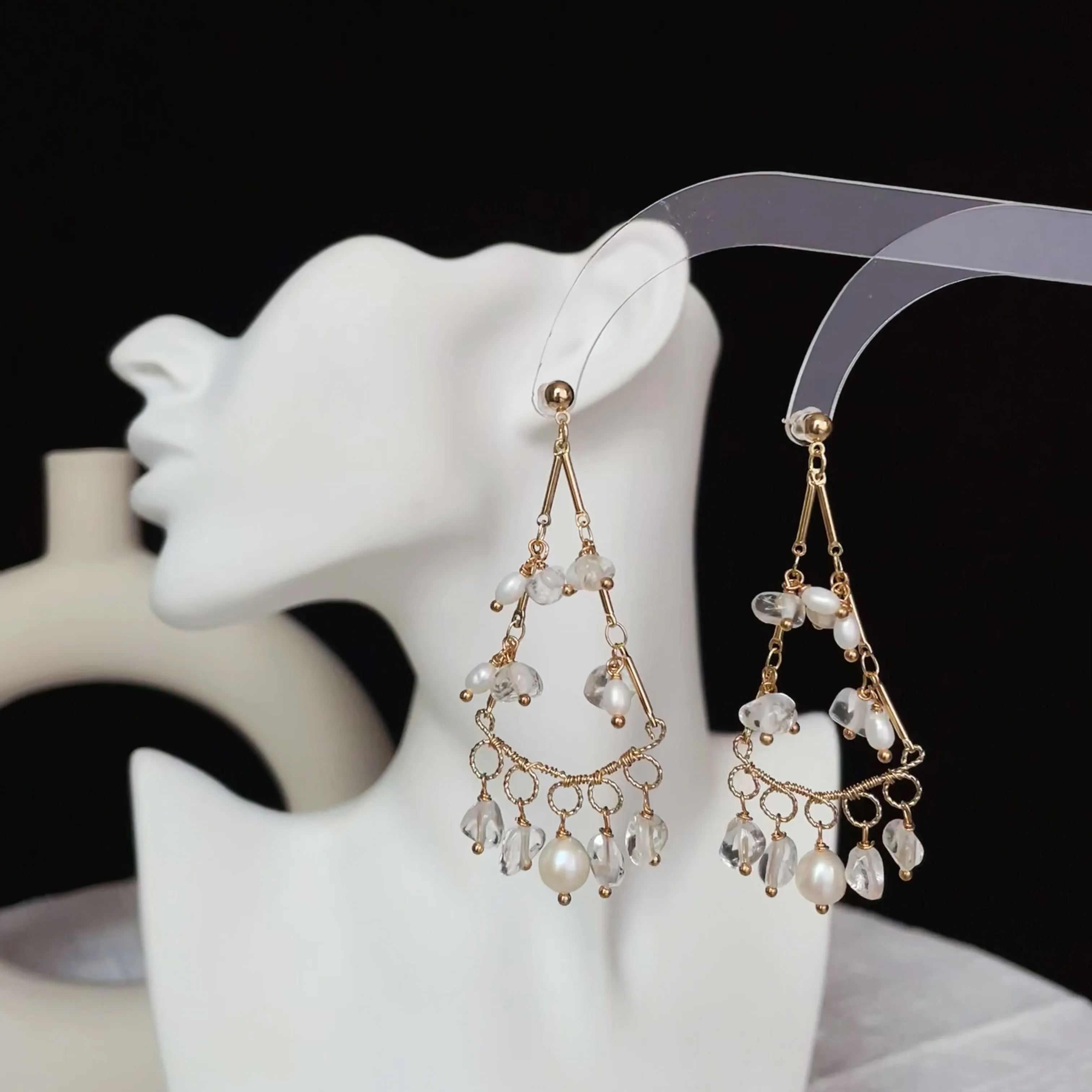 Handmade Clear Quartz and pearls Raindrop Elegance Earrings 