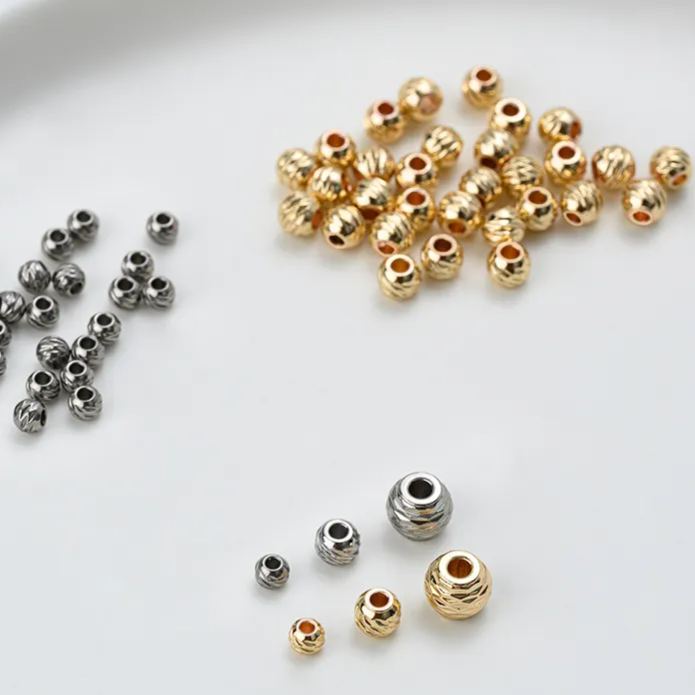 Handmade Stainless Titanium Steel Engraved Striped Round Beads 10pcs for Jewelry DIY